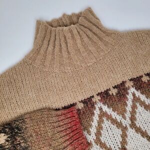 Elsamanda Sweater Women L Tan Brown Red Excnt Geometric Wool Alpaca‎ Mock Neck